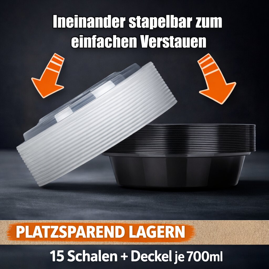 BigDean Küche Meal Prep Box 700 ml 15er rund BPA-frei