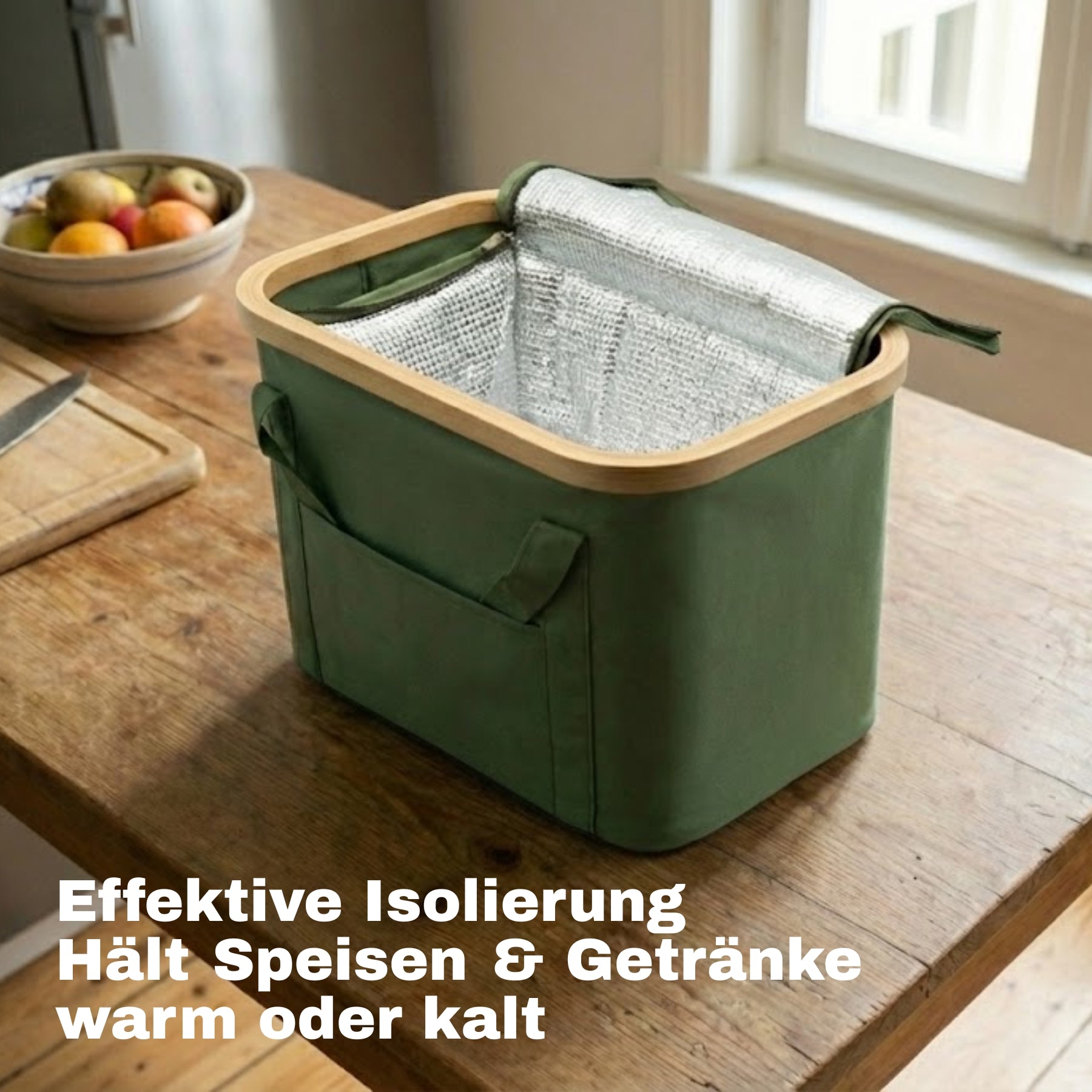 BigDean Picknicktasche 24L Grün 2-in-1 mit Kühltasche Bambus