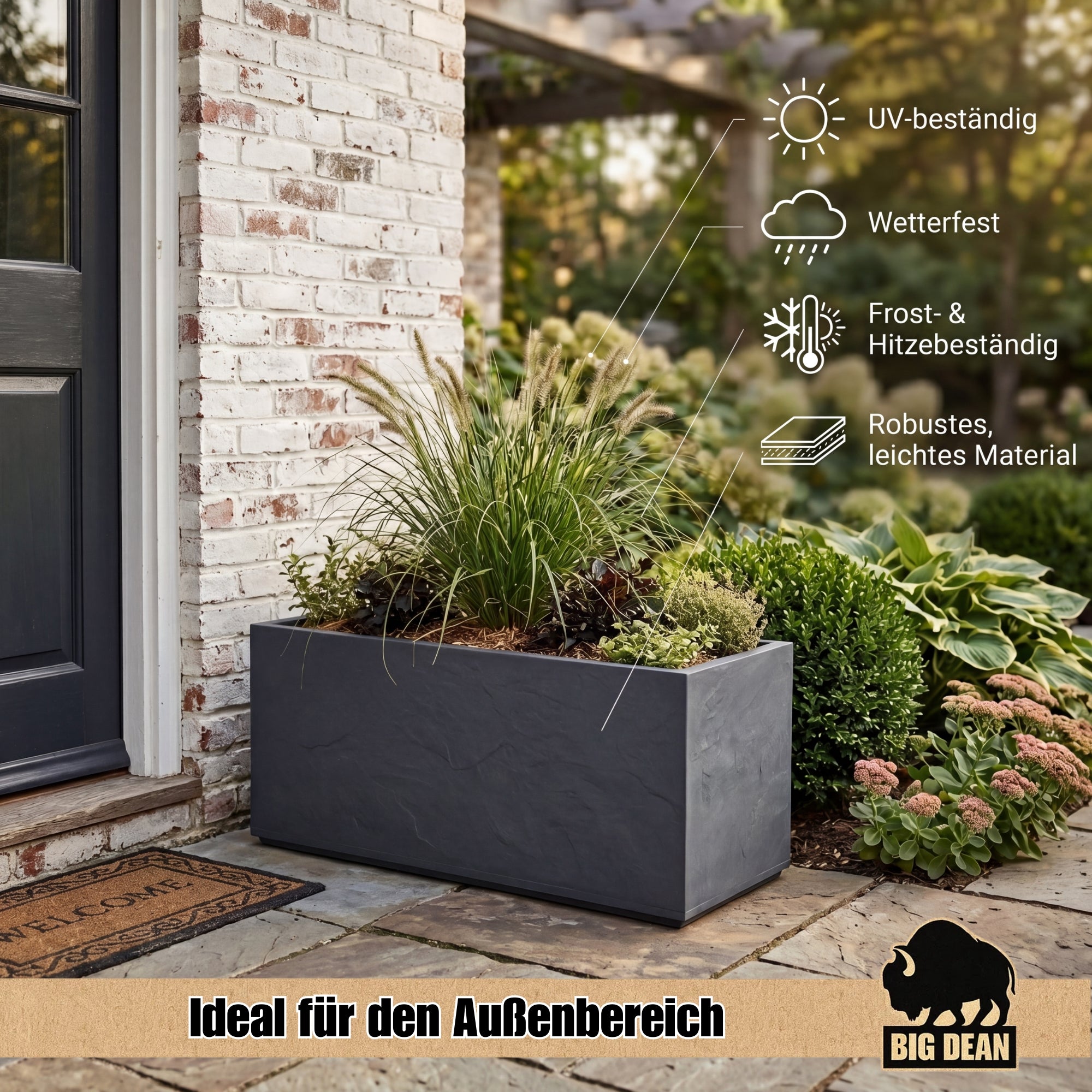 BigDean Pflanzkübel Gross 100 cm Schiefer-Optik Wasserspeicher rechteckig