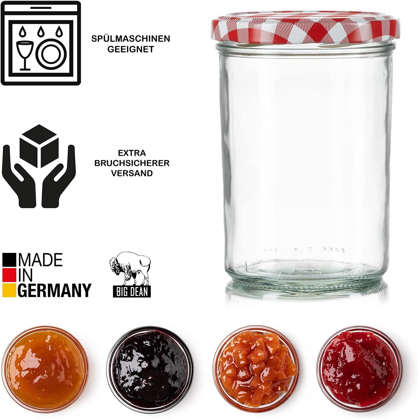 BigDean Sturzgläser 350ml 36er Set Einmachglas rot kariert