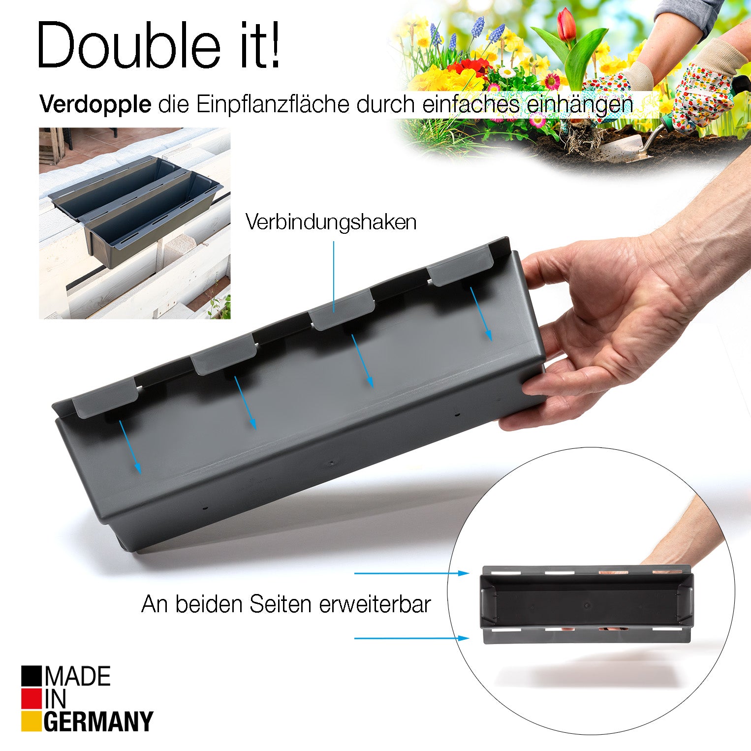 BigDean Paletten Blumenkästen 37cm anthrazit 4er Set