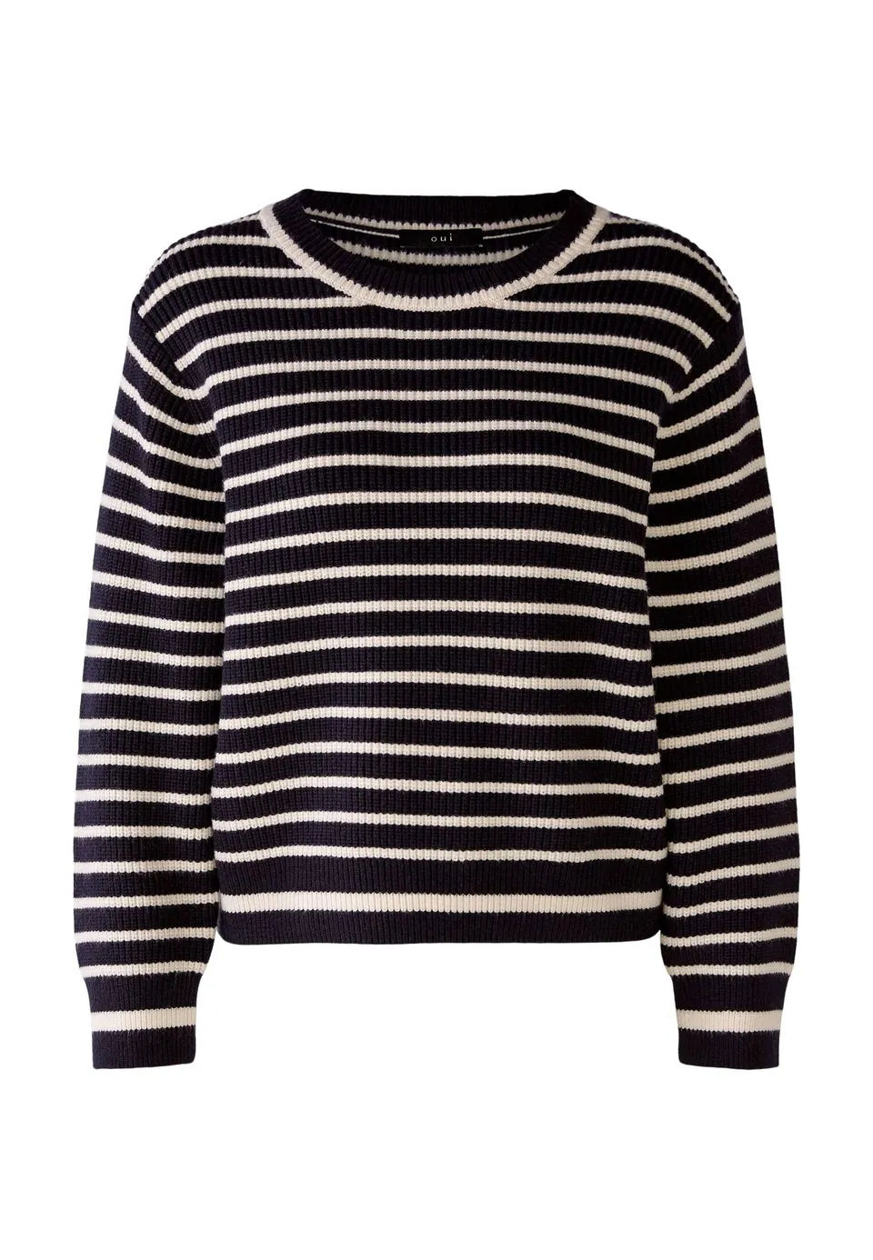 Oui Damen Pullover Boxy gestreift Viskosemischung Rundhals