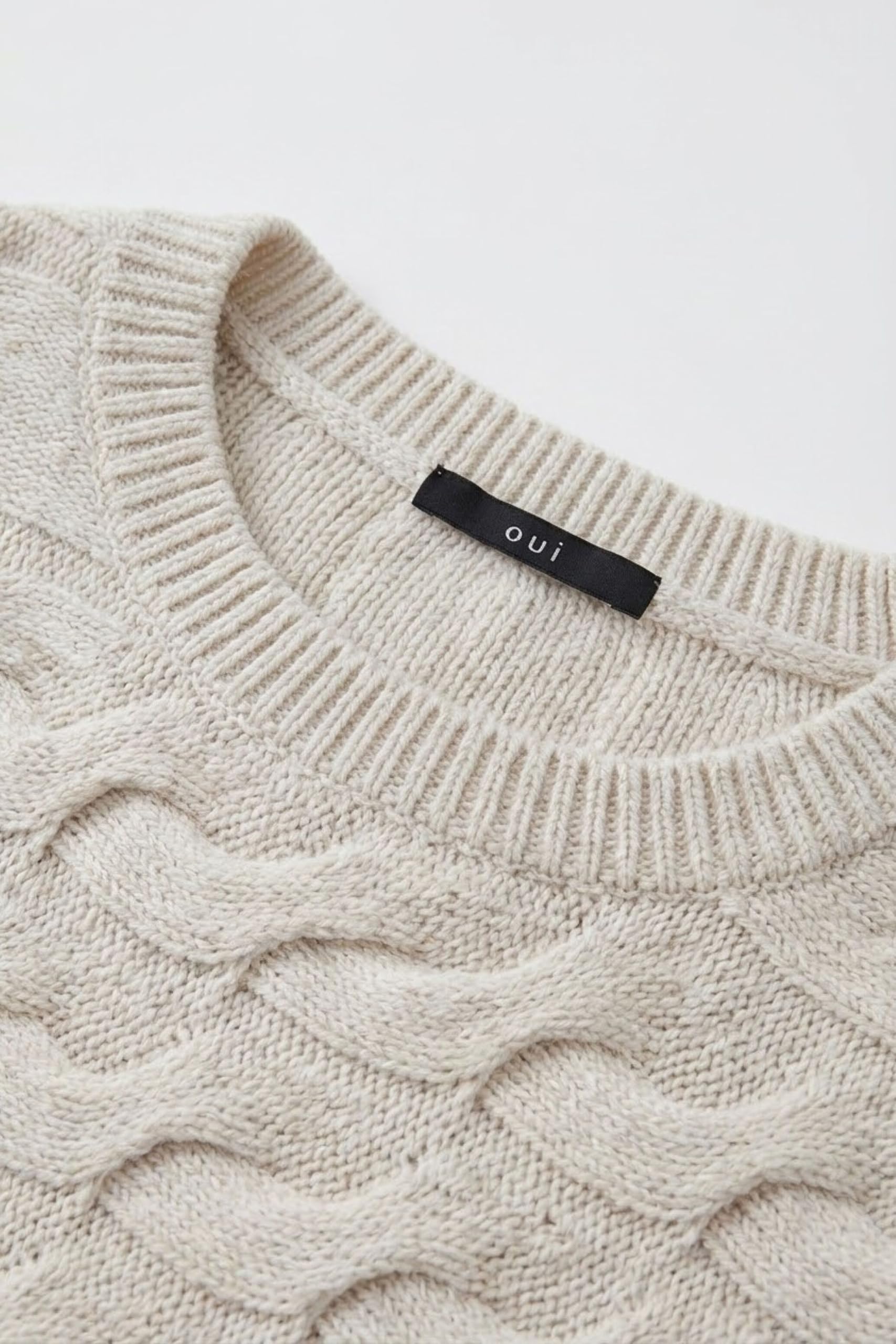 OUI Sirah Pullover Damen offwhite uni Zopfmuster boxy