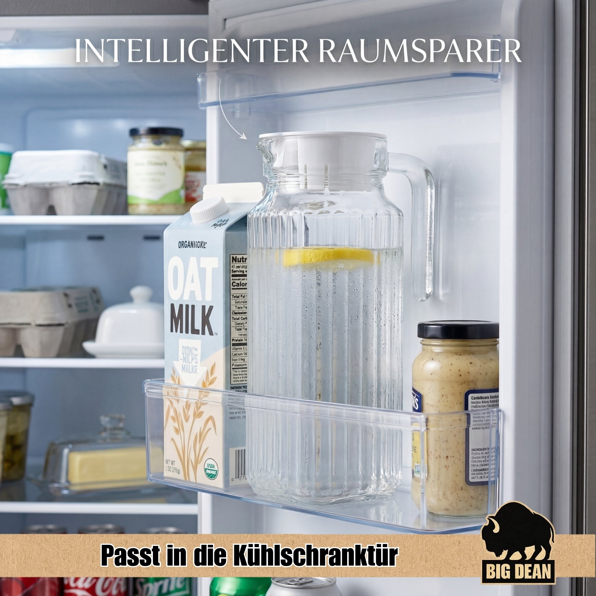BigDean Küche & Vorrat Kühlschrankkrug Glas 1,1 L 2 Stück