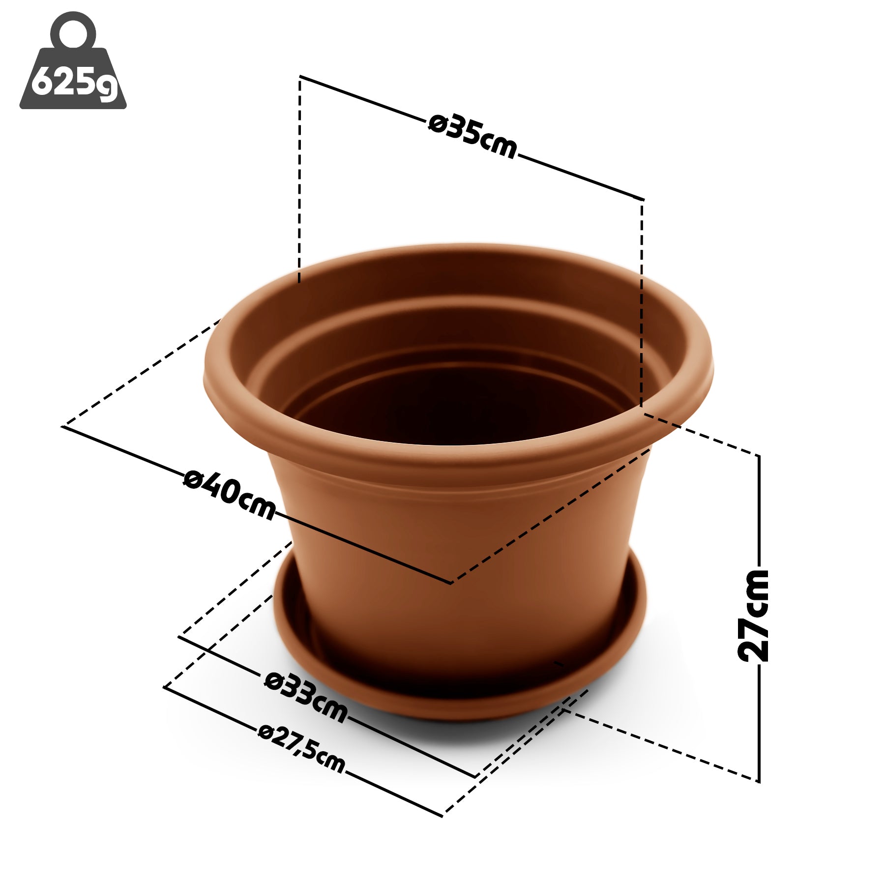 BigDean Garten Blumentopf Ø40cm Terrakotta 8er Set Untersetzer