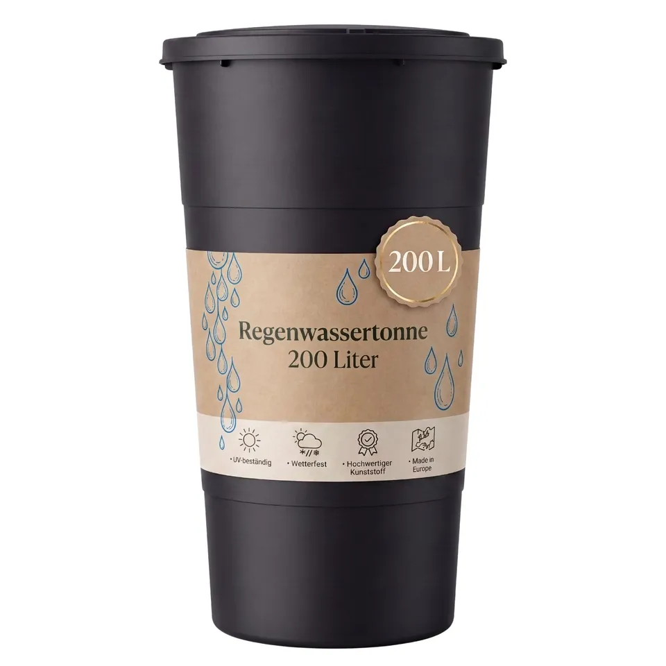 BigDean Regentonne 200L anthrazit Kunststoff mit Deckel