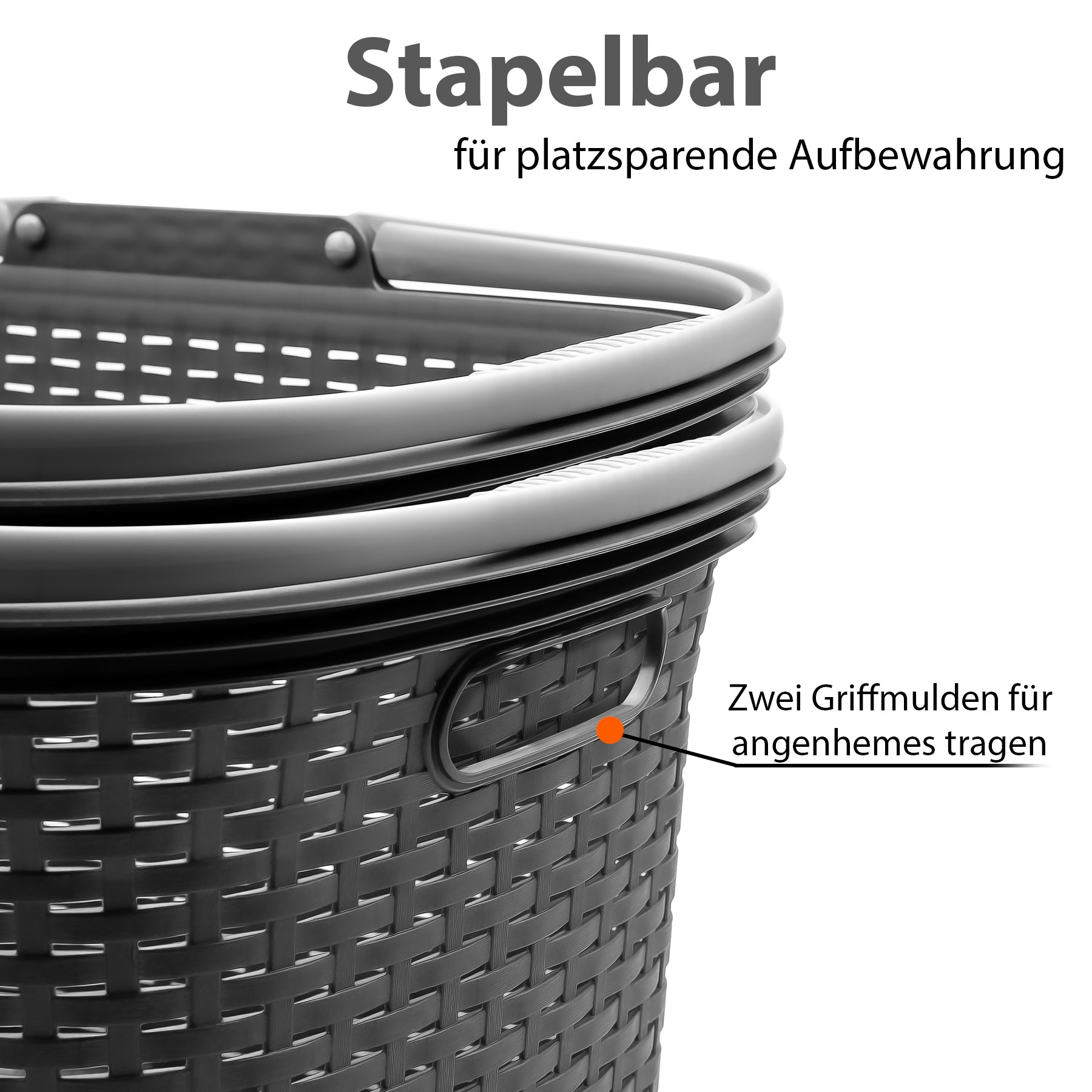 BigDean Wäschekorb 35L Rattan 2 Stück mit Henkel
