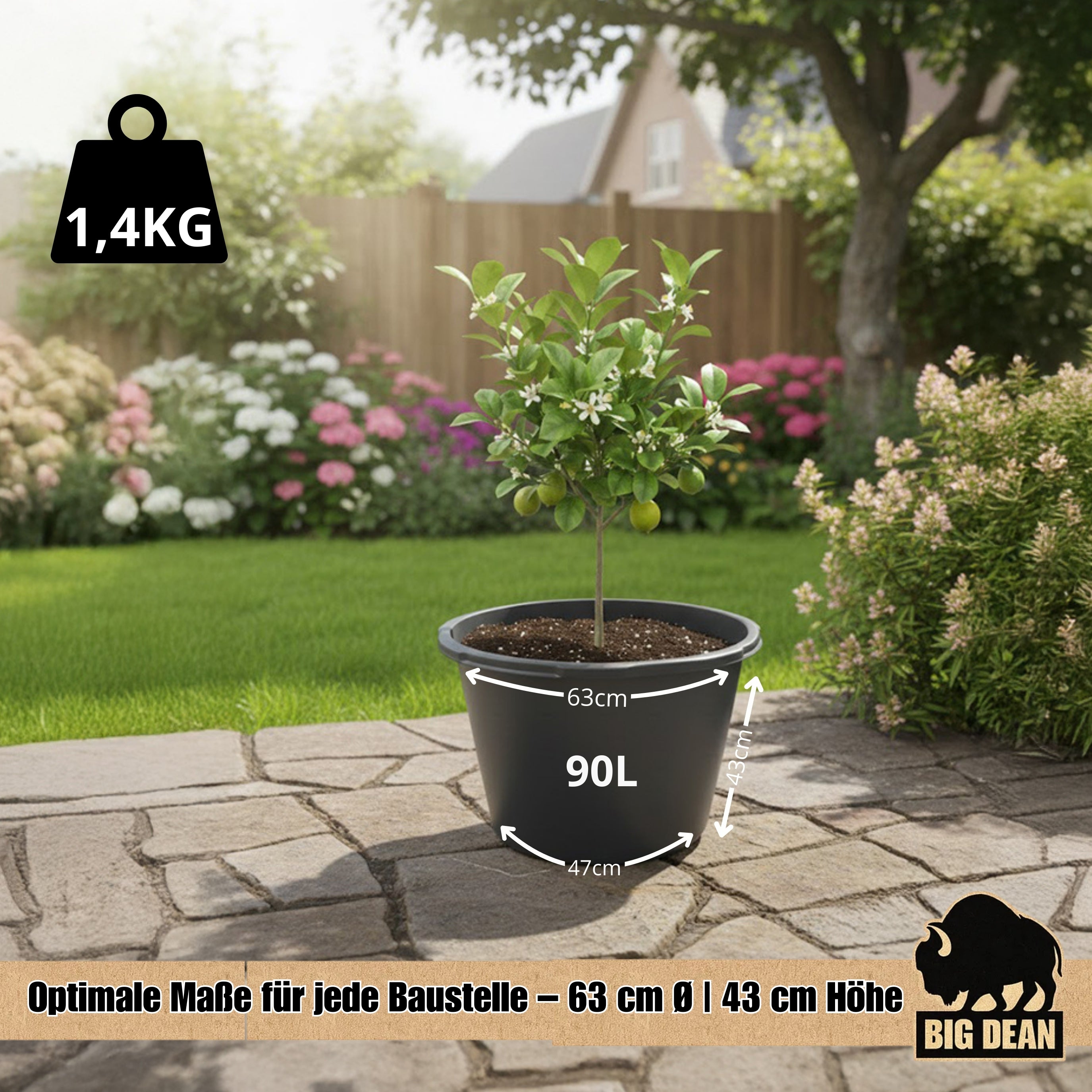 BigDean Blumenkübel XXL 90 Liter 63cm Pflanzkübel