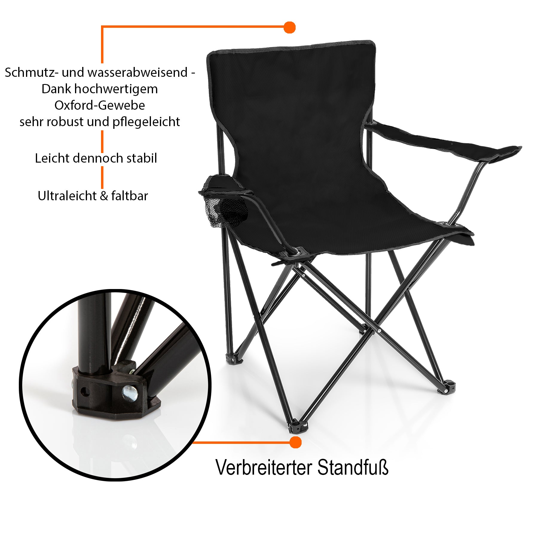 BigDean Campingset Tisch mit Stühlen schwarz 2 Personen faltbar