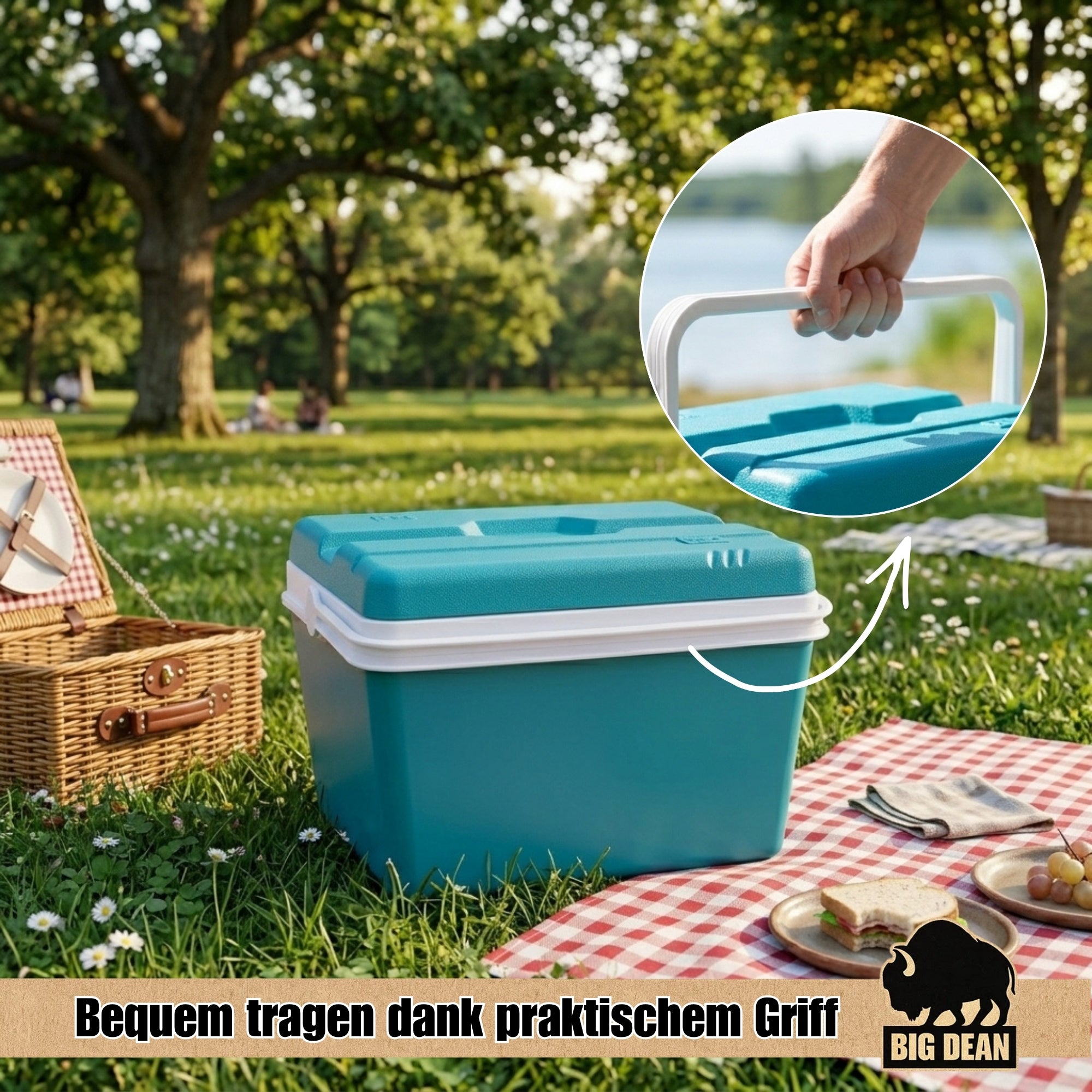 BigDean Kühlbox 35L groß Camping Henkel stabil