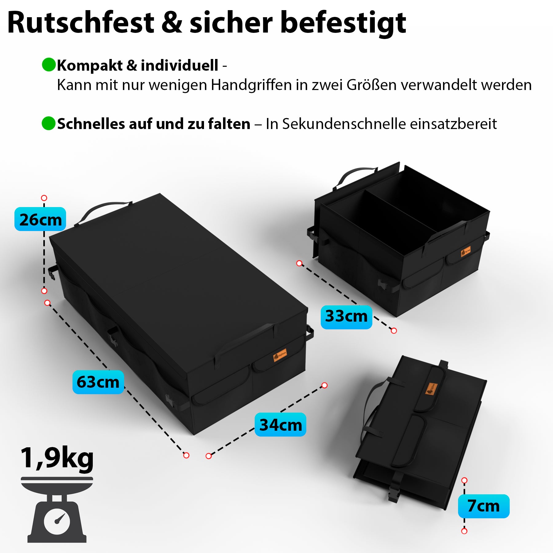 BigDean Haushalt & Alltag Kofferraum Organizer faltbar mit Deckel