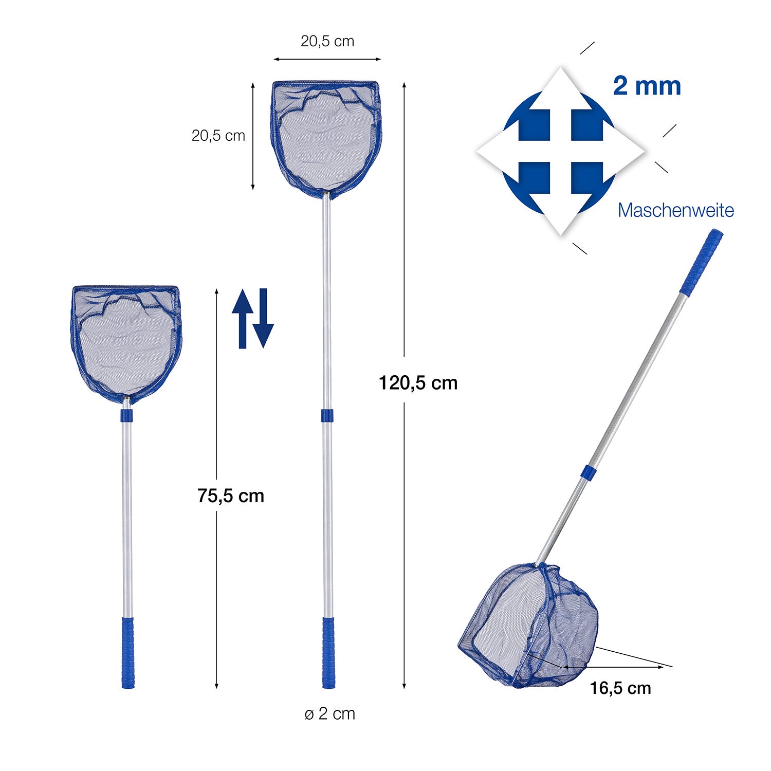 BigDean Kescher Kinder 3er Teleskop 75cm Kescher Nylon-Netz