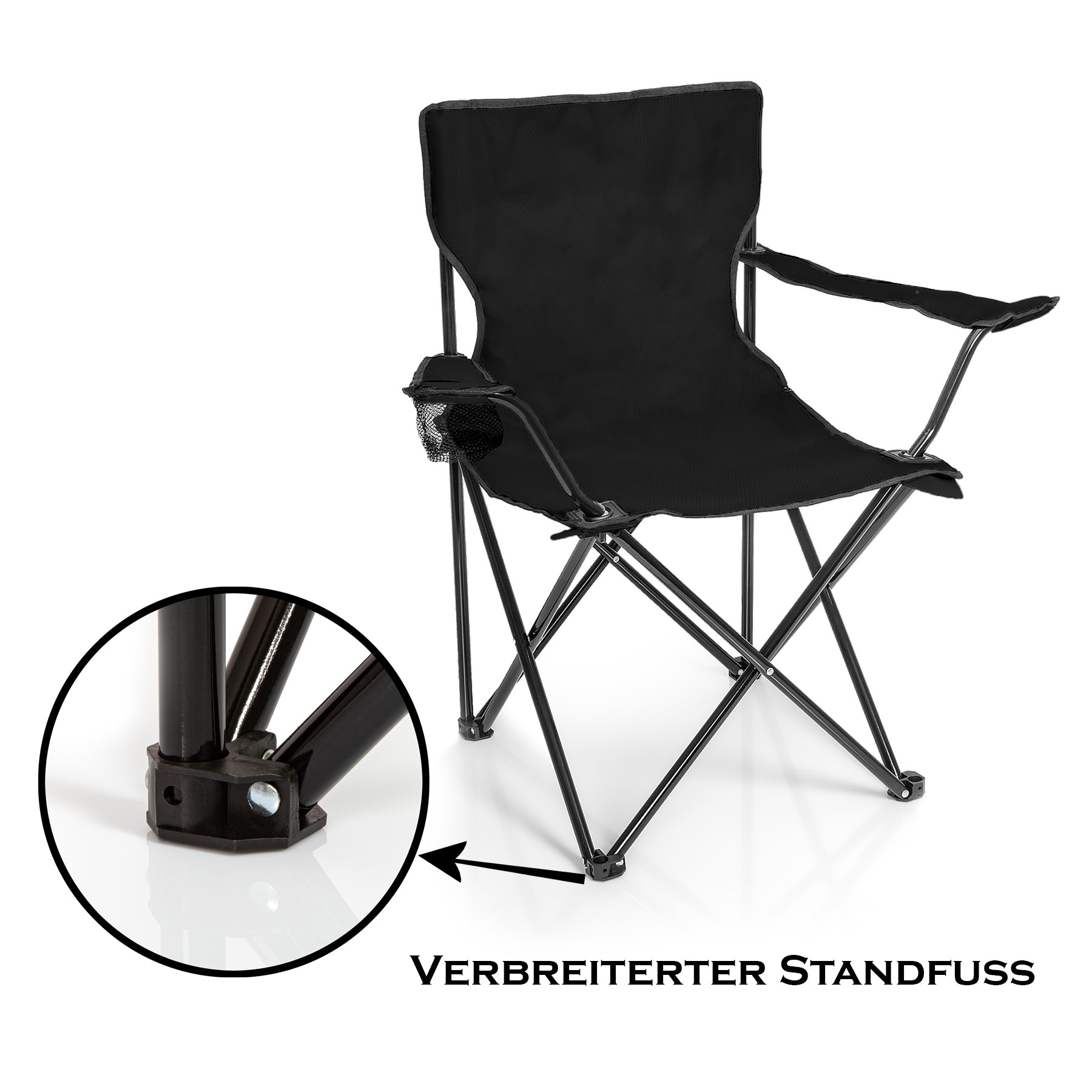 BigDean Faltstuhl schwarz Campingstuhl mit Getränkehalter