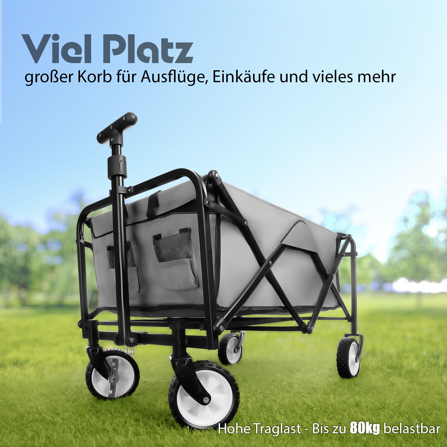 BigDean Garten Bollerwagen faltbar grau 80kg kompakt