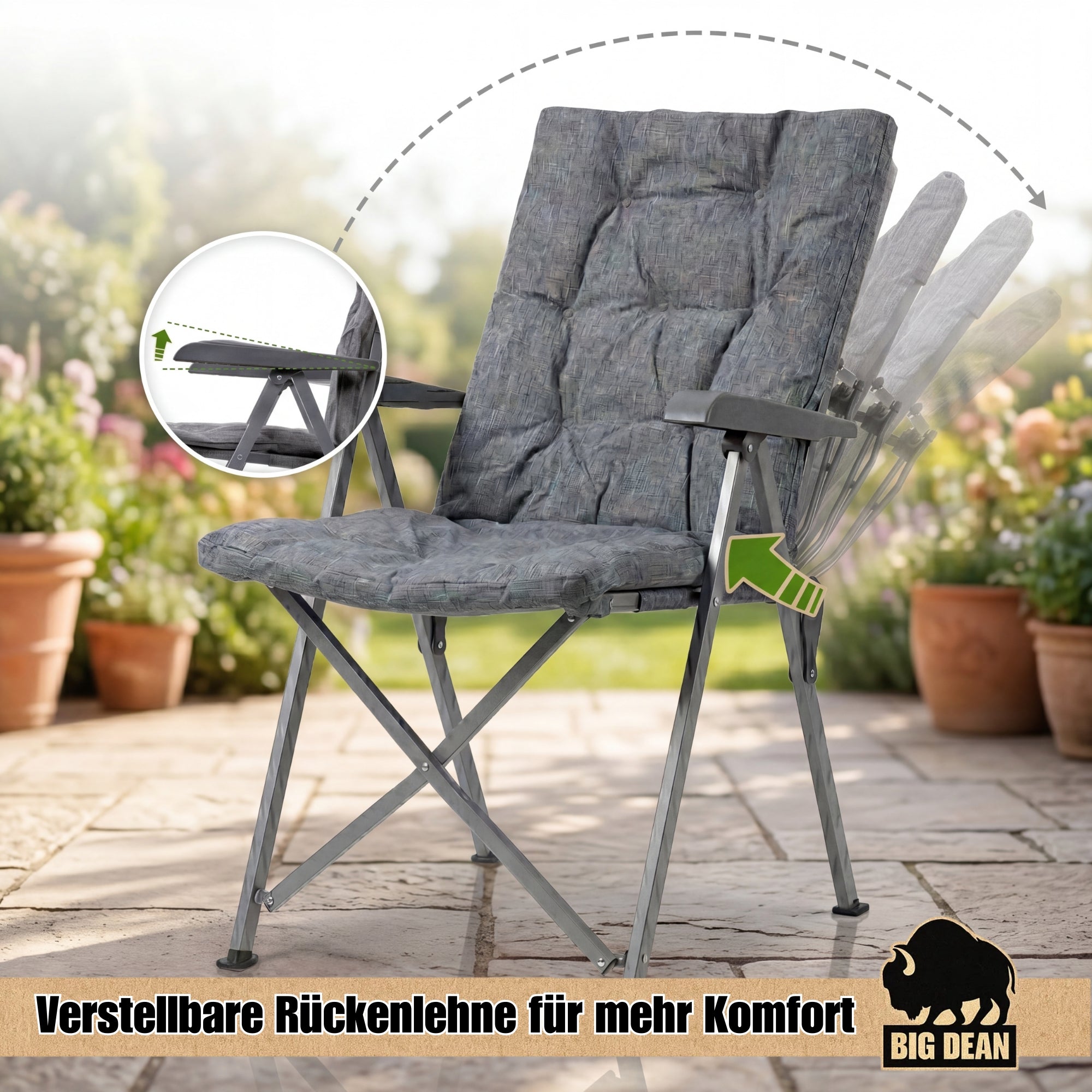 BigDean Garten Campingstuhl Faltbar 150 kg Gepolstert 2 Stück