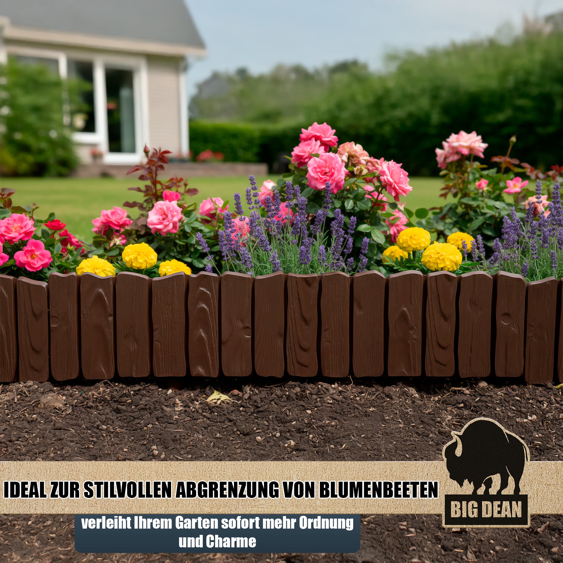 BigDean Garten Rasenkante Kunststoff Braun 11,6 m 13 cm