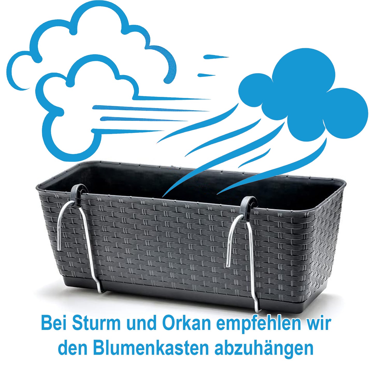 BigDean Blumenkästen 39cm Anthrazit Rattan 4er Set Bewässerung