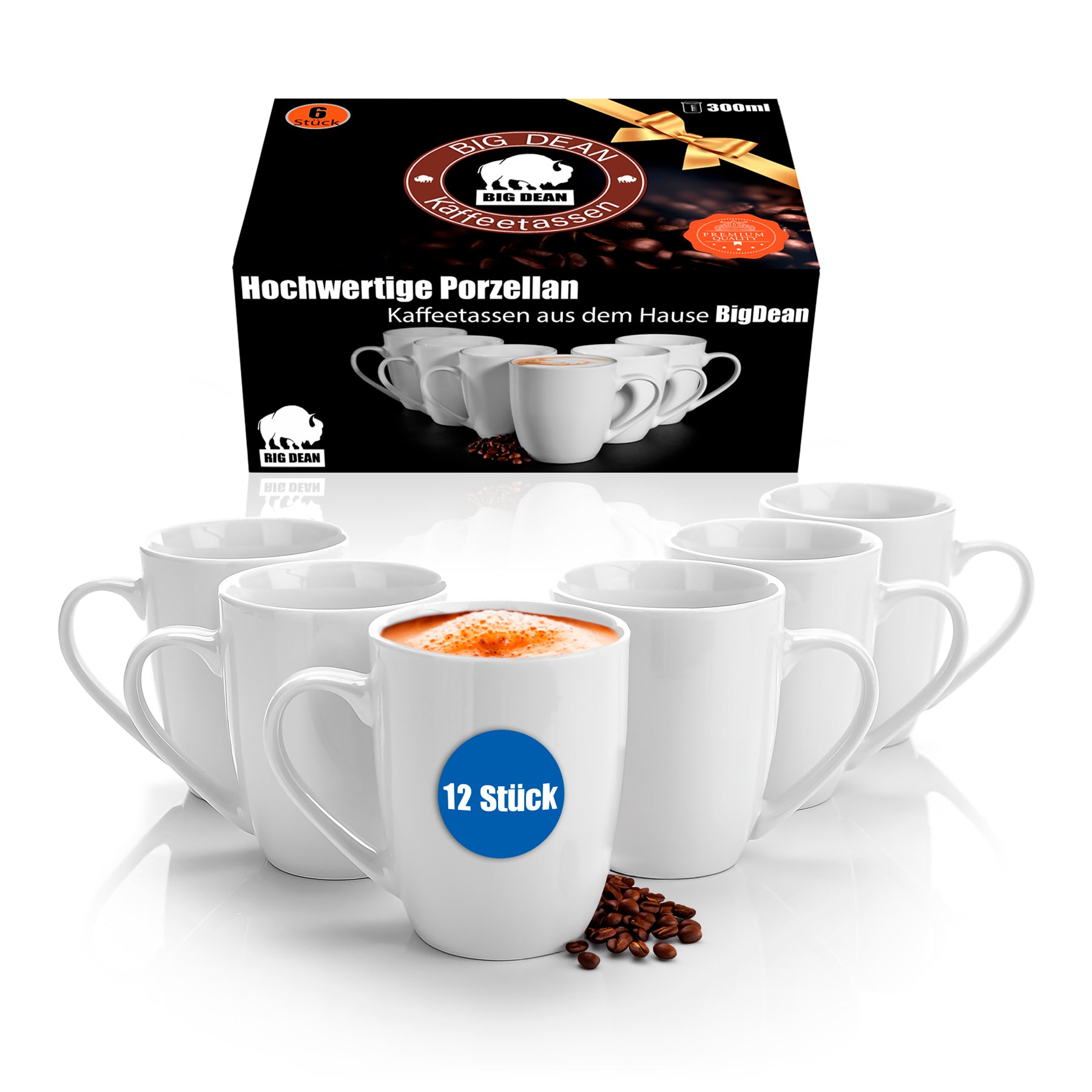 Kaffeebecher Weiß 300 ml Porzellan 12 Stück Geschenkbox