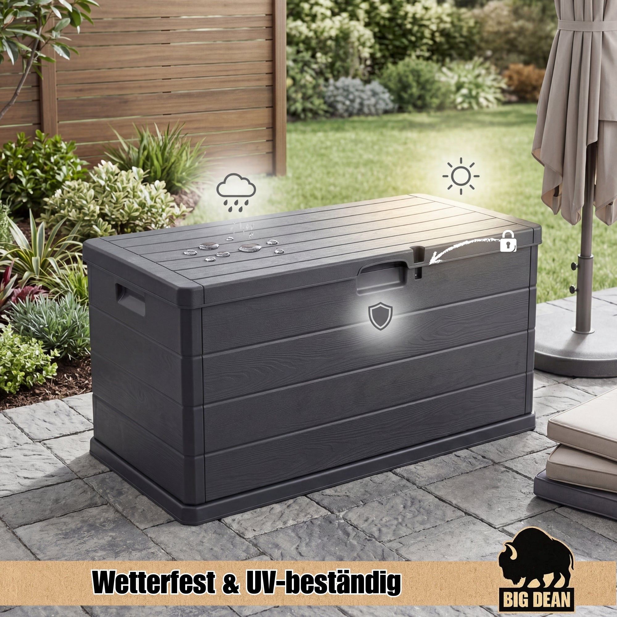 BigDean Auflagenbox 340 Liter Kissenbox abschließbar