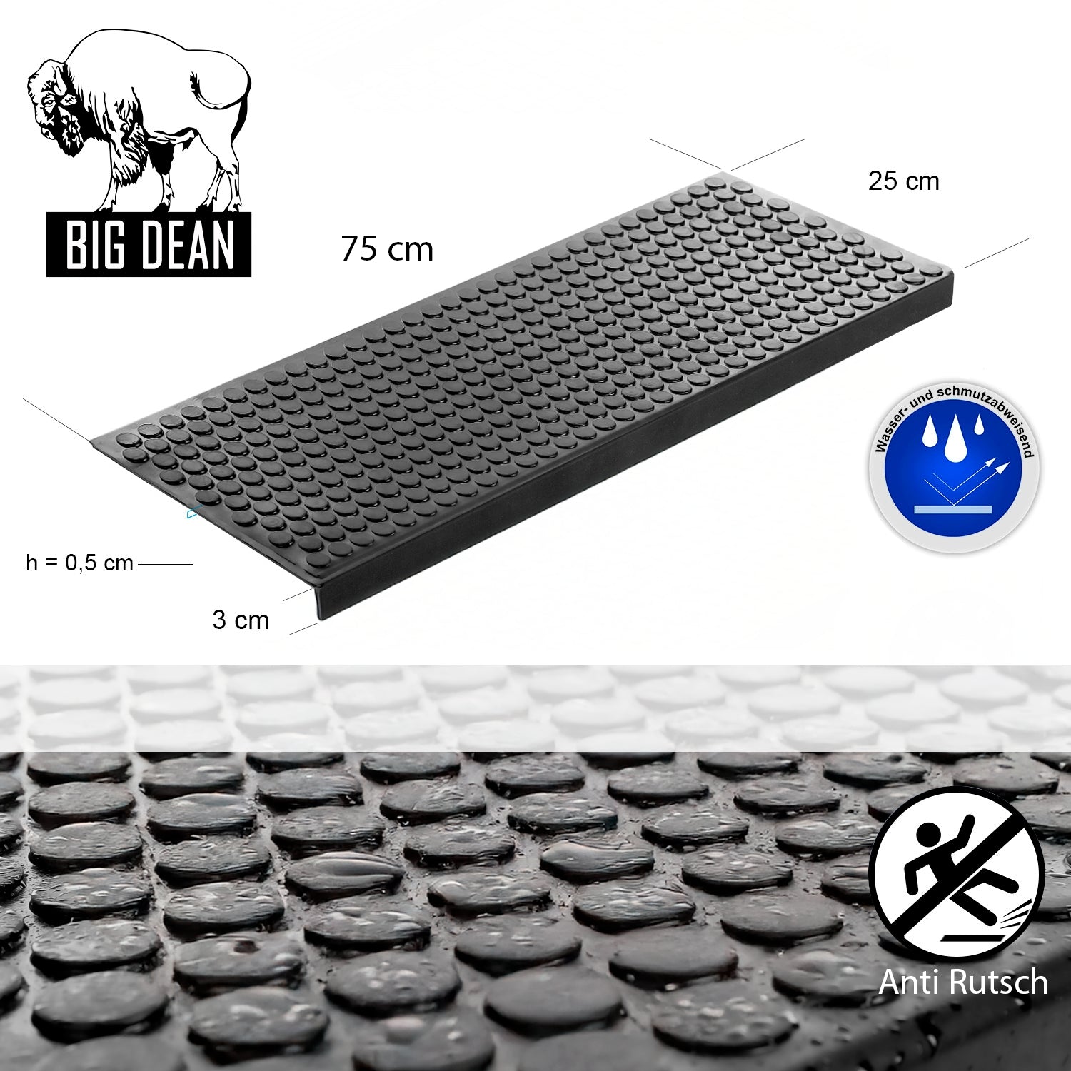 BigDean Stufenmatten Gummi 75x25 cm 10 Stück