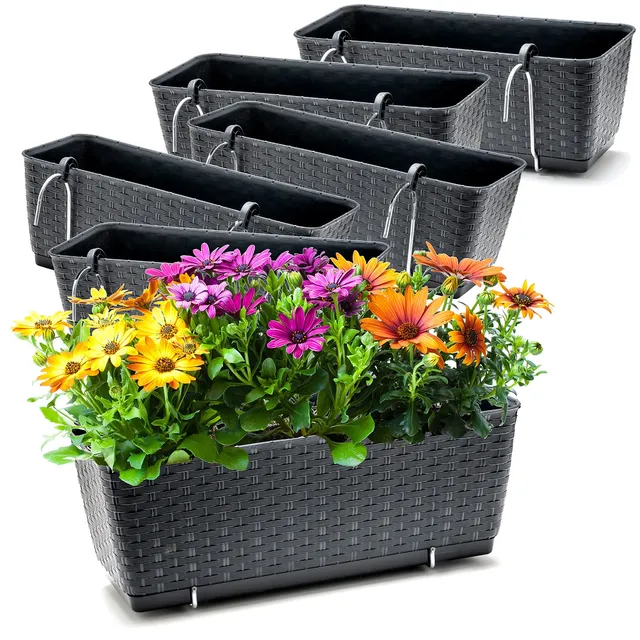 BigDean Blumenkästen 6er-Set Rattan Anthrazit 39cm