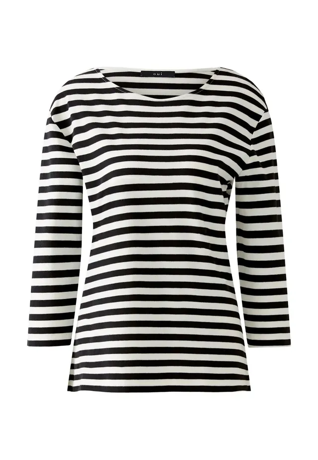 Oui SOLEILA Damen T-Shirt Gr.42 gestreift Baumwolle Black
