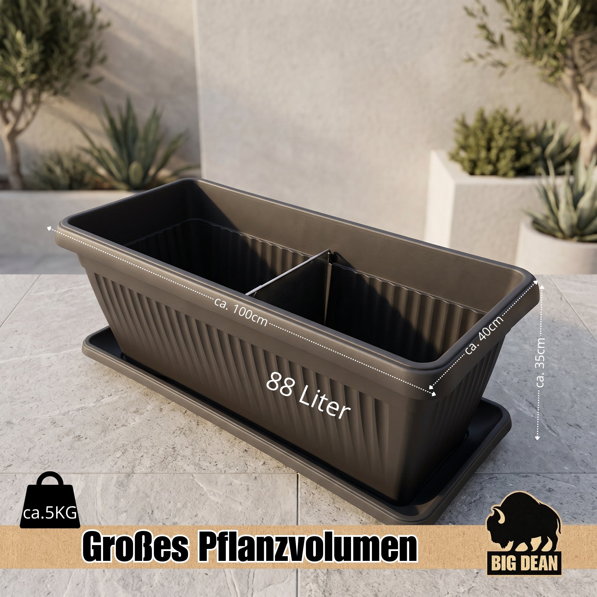 BigDean Blumenkübel Jumbo 100x40 Anthrazit 88 L Untersetzer