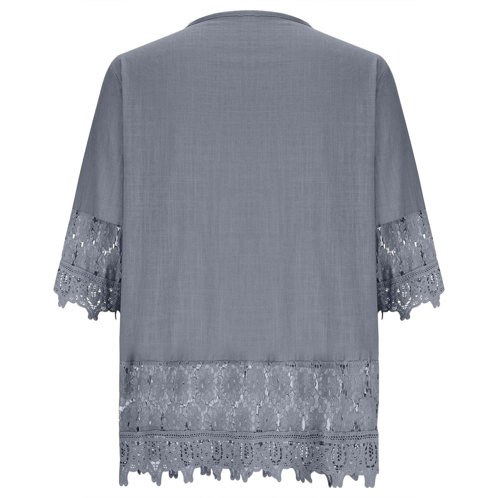 Luadnysin Tops Spitzenbluse 3/4 Arm Navy 4XL