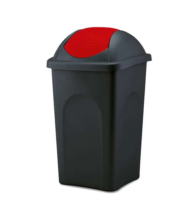 BigDean Mülleimer 60L schwarz Schwingdeckel rot