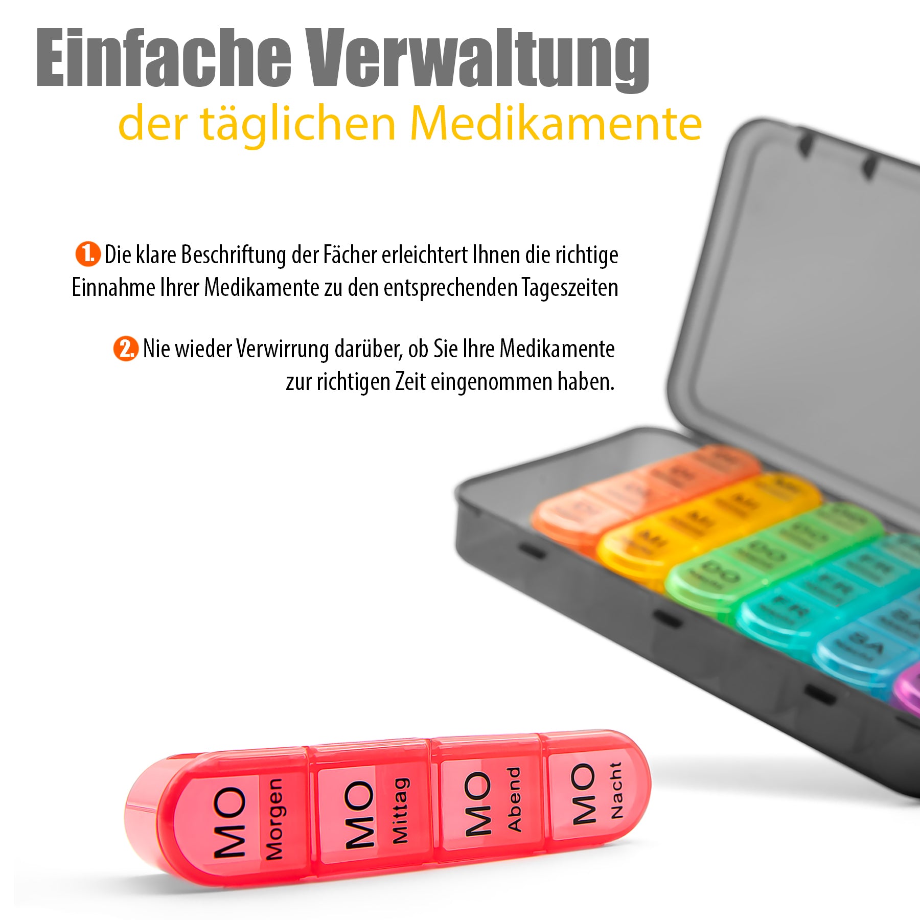 BigDean Tablettenbox 7 Tage 2er Set Regenbogen morgens-abends