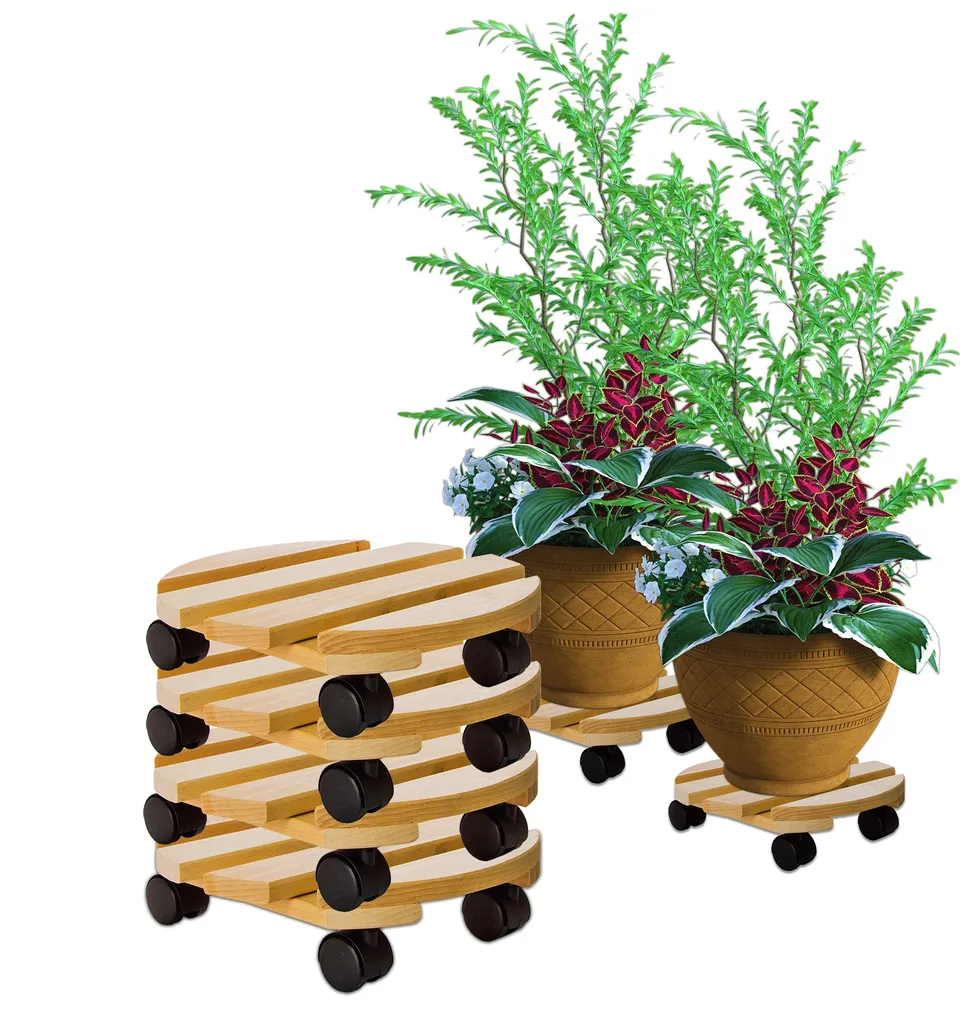 BigDean Pflanzenroller Holz Ø30 cm 120 kg 4er Set