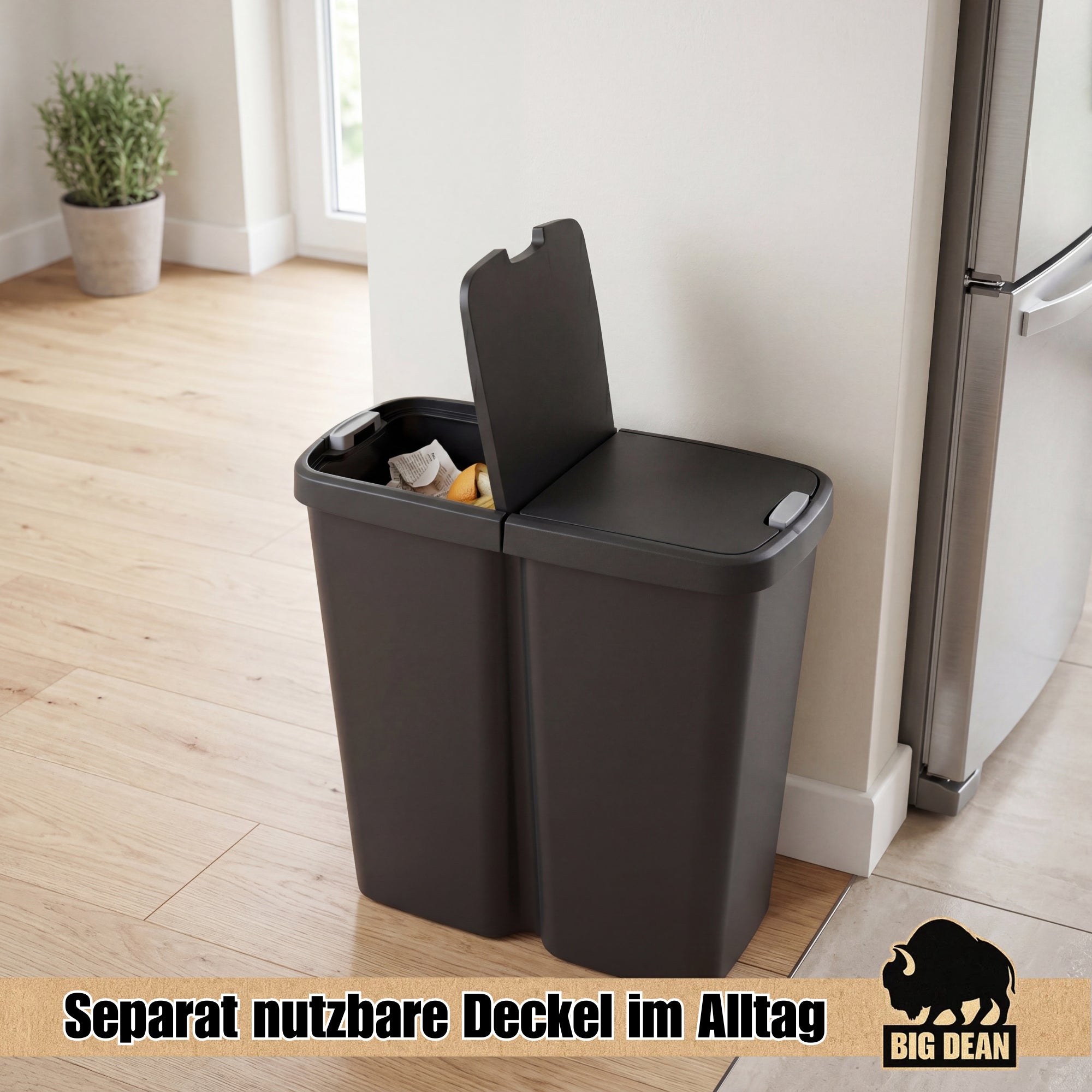 BigDean Duo Bin Mülleimer 2x25L Anthrazit Mülltrennung