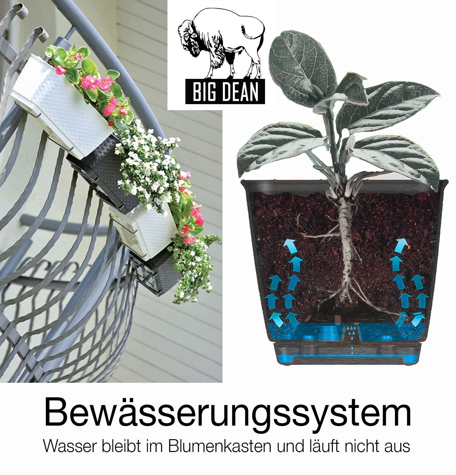 BigDean Garten 4er Blumenkästen Rattan 49 cm Anthrazit Bewässerung