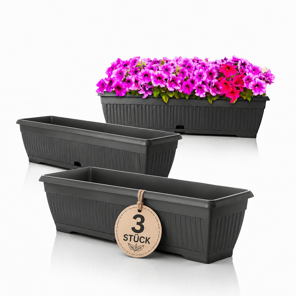 BigDean Blumenkästen 80cm 3er Set Anthrazit Wasserspeicher