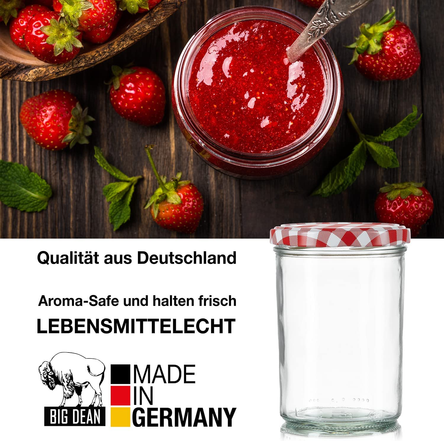 BigDean Sturzgläser 350ml 36er Set Einmachglas rot kariert