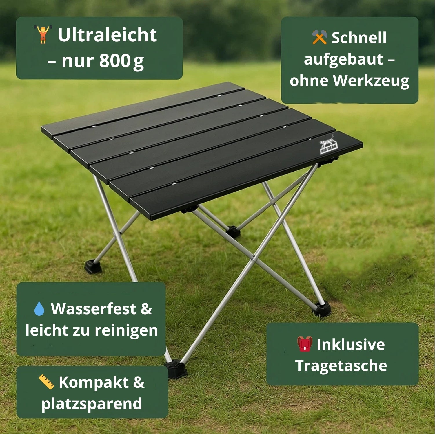 BigDean Campingtisch klein faltbar Aluminium ultraleicht