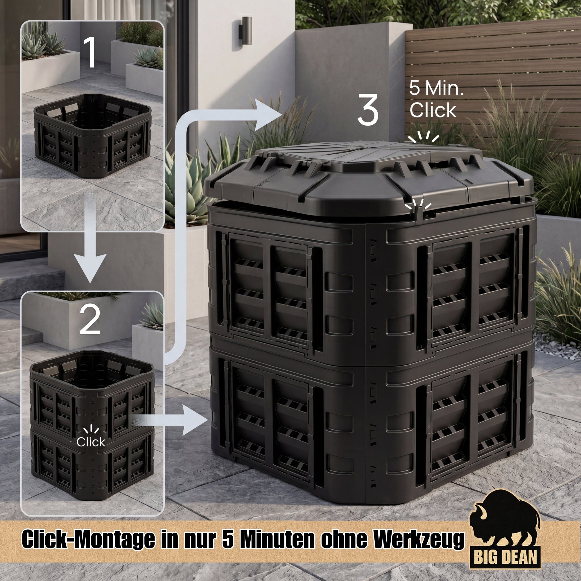 BigDean Garten Komposter 600L Recyclingkunststoff Schwarz