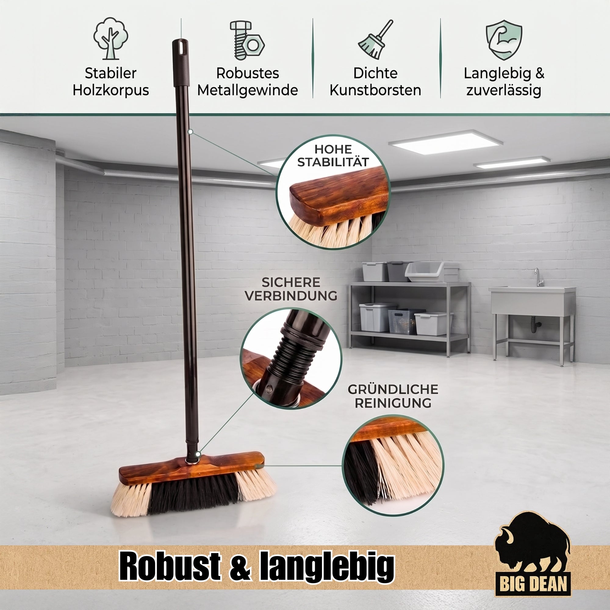 BigDean Stubenbesen mit Teleskopstiel weich 2 Stück