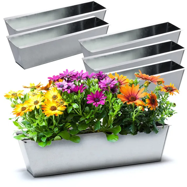 BigDean Garten Zink Blumenkasten 38cm Silber 6er Set verzinkt