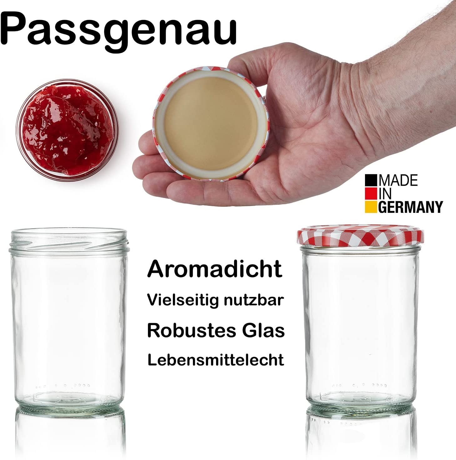 BigDean Sturzgläser 350ml 36er Set Einmachglas rot kariert