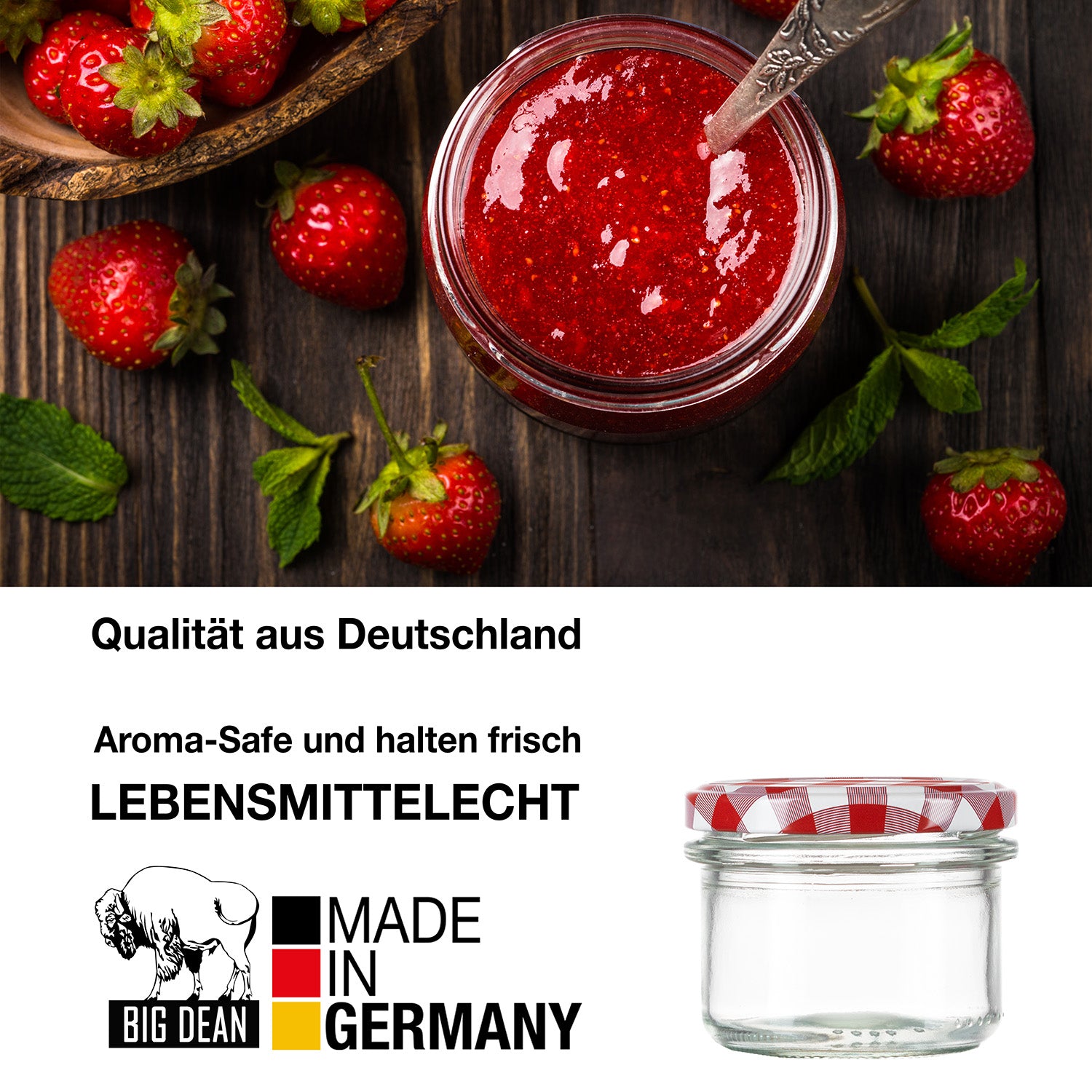 BigDean Küche Marmeladengläser 125ml Rot Kariert 48er Set TO66