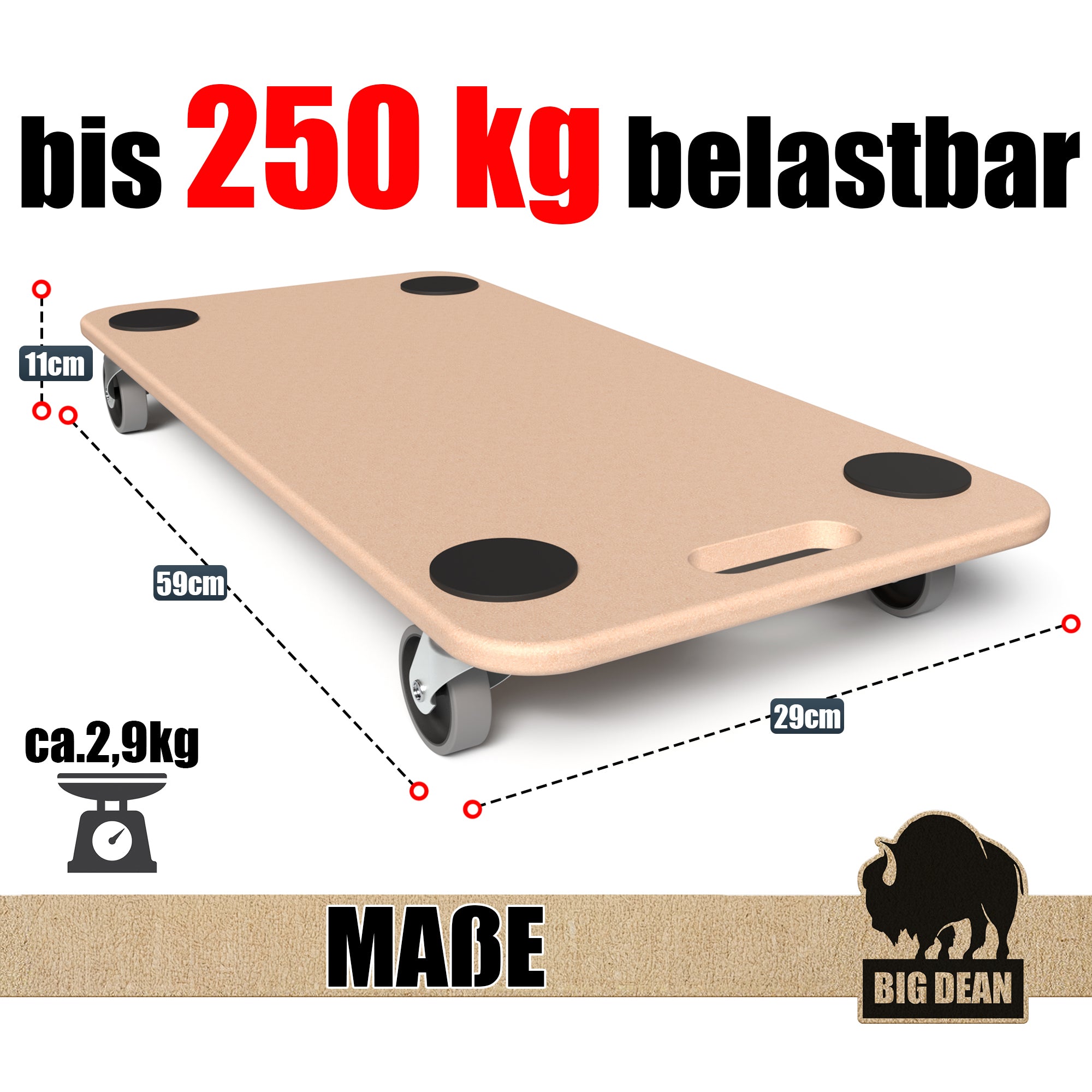 BigDean Werkzeug Plattformwagen Rollbrett 250 kg 59x29 cm