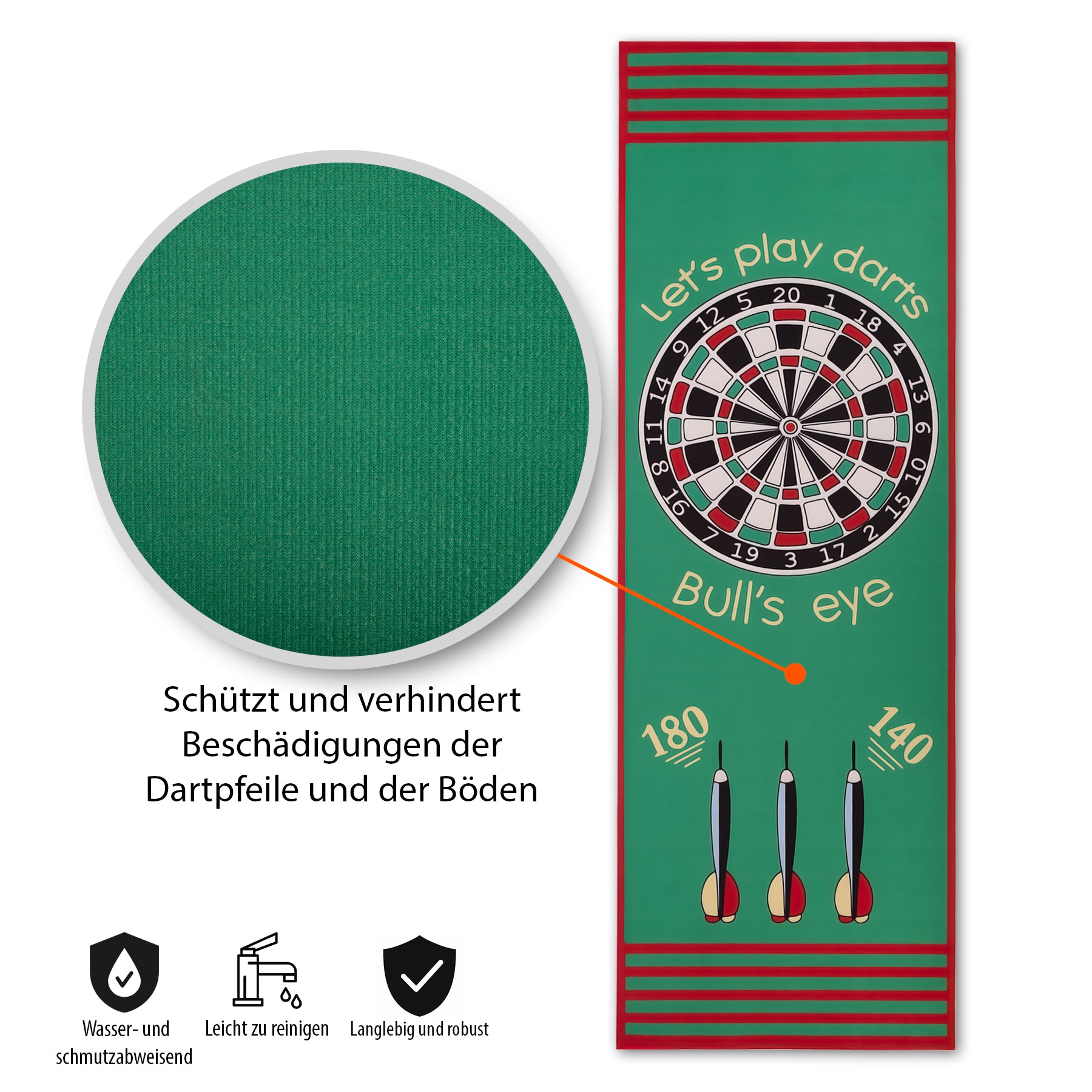 BigDean Bulls-Eye Dartteppich 80x235 cm rutschfest mit Abwurf