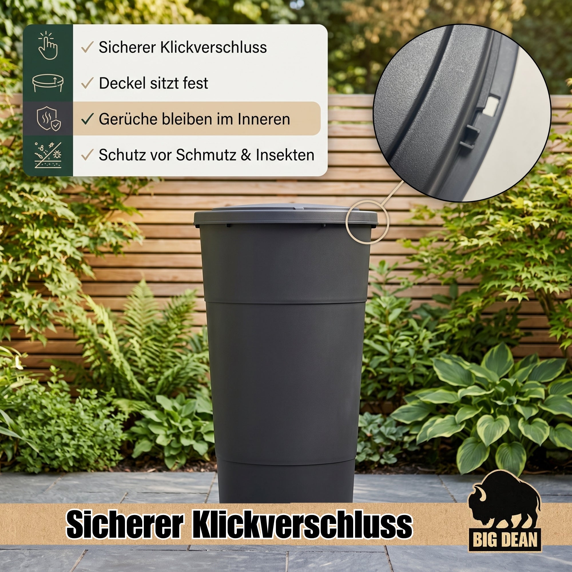 BigDean Regentonne 200L anthrazit Kunststoff mit Deckel
