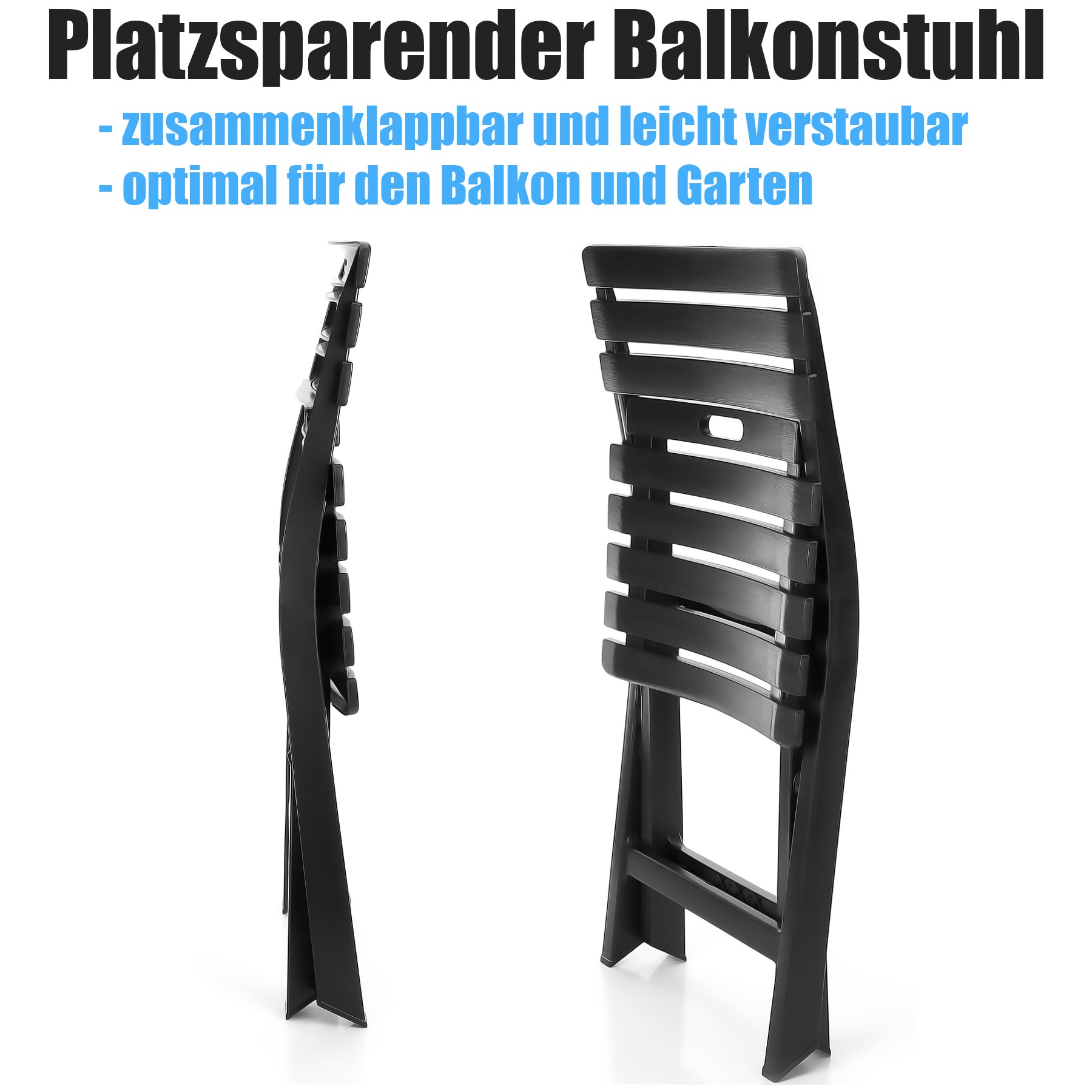 BigDean Gartenstuhl klappbar Kunststoff Klappstuhl Anthrazit