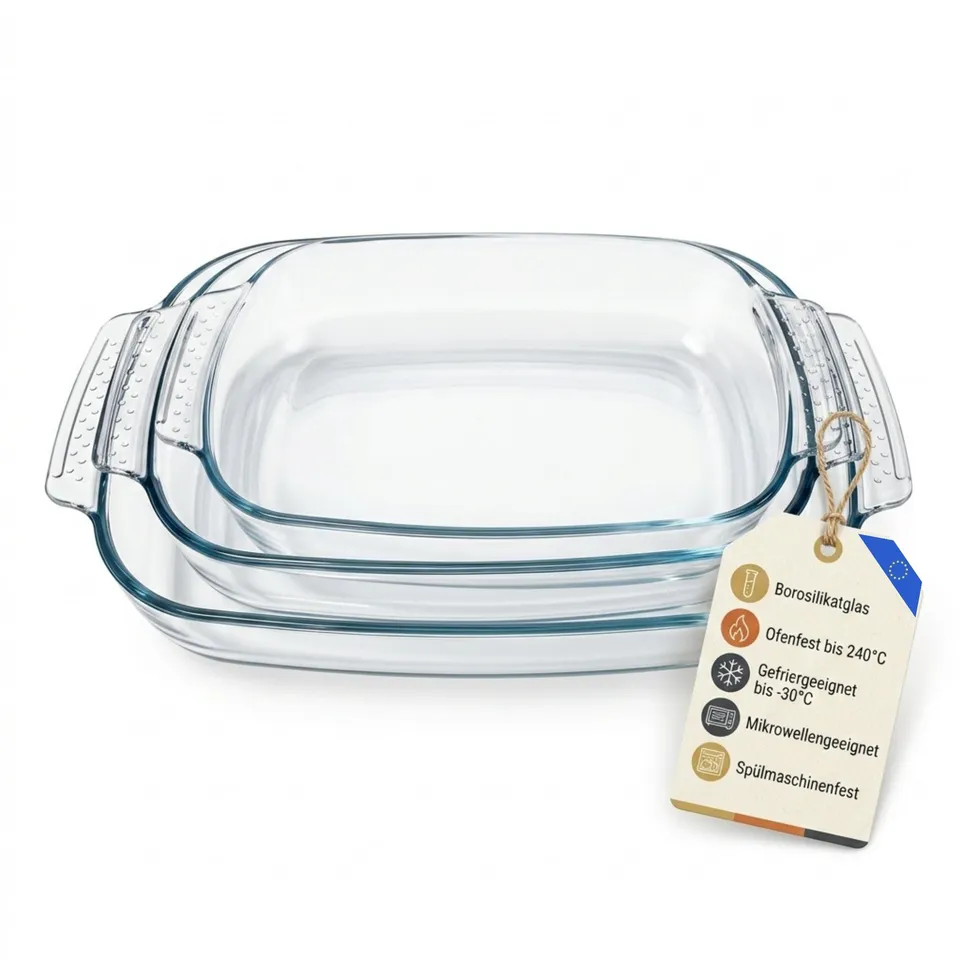 BigDean Küche Auflaufformen Glas Borosilikat 3er Set Ofenformen