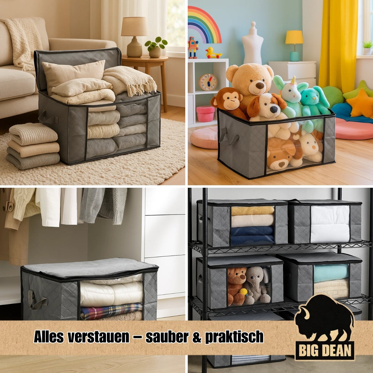 BigDean Aufbewahrungstasche 90L 6er Set mit Sichtfenster
