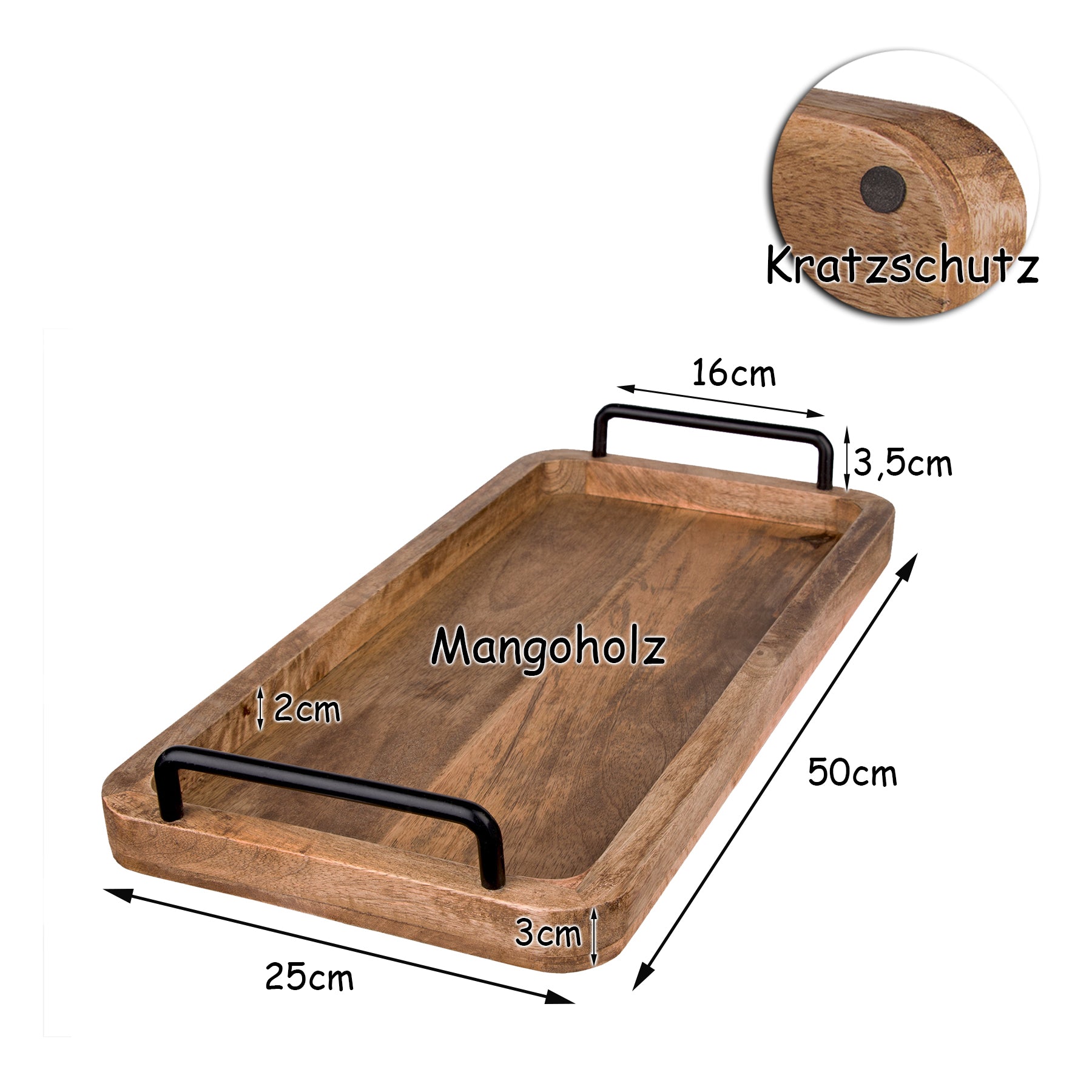 BigDean Küche Serviertablett Mangoholz 50x25cm Vintage Unikat