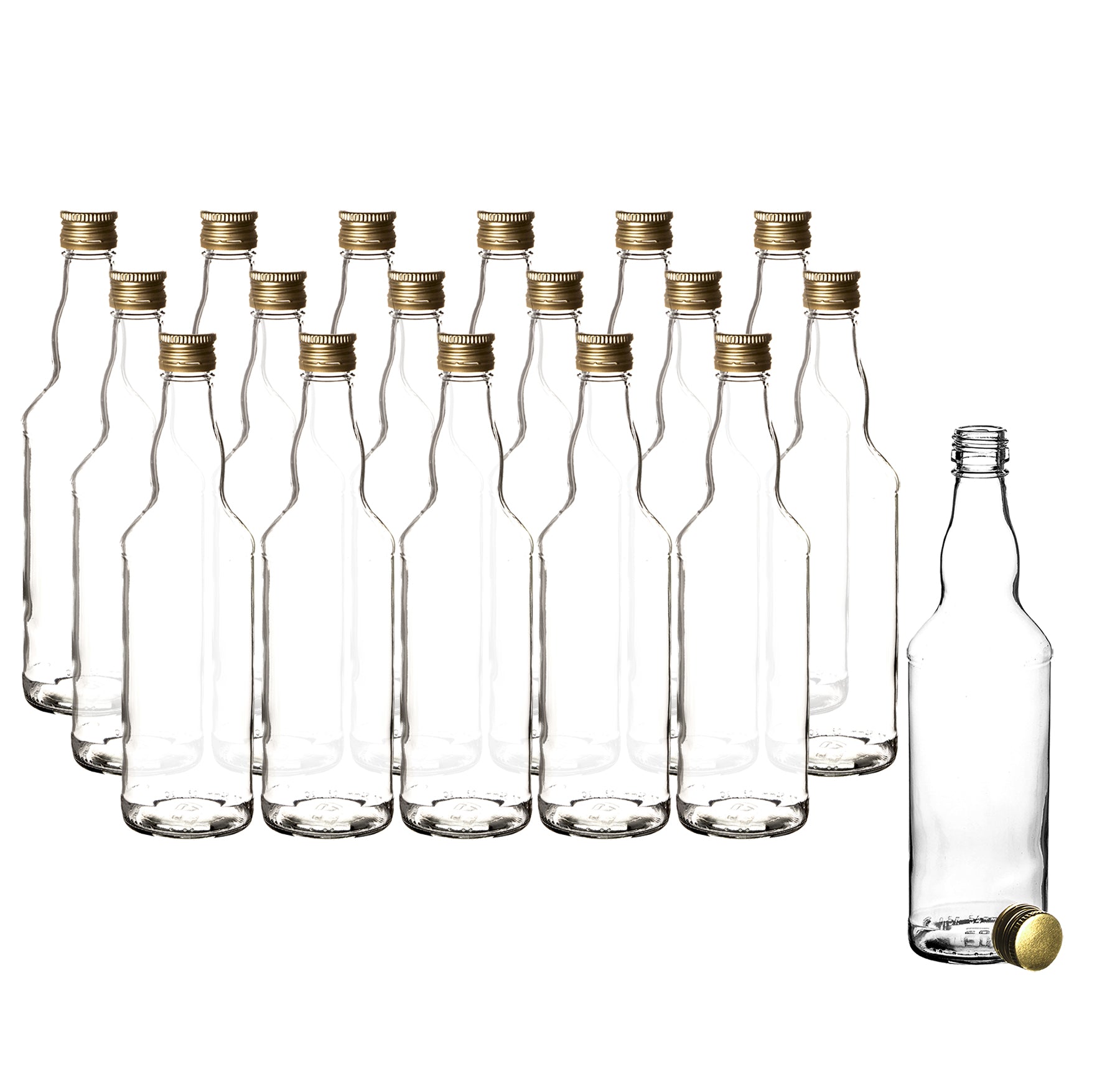 BigDean Glasflaschen 500 ml Schraubverschluss Gold 18 Stück
