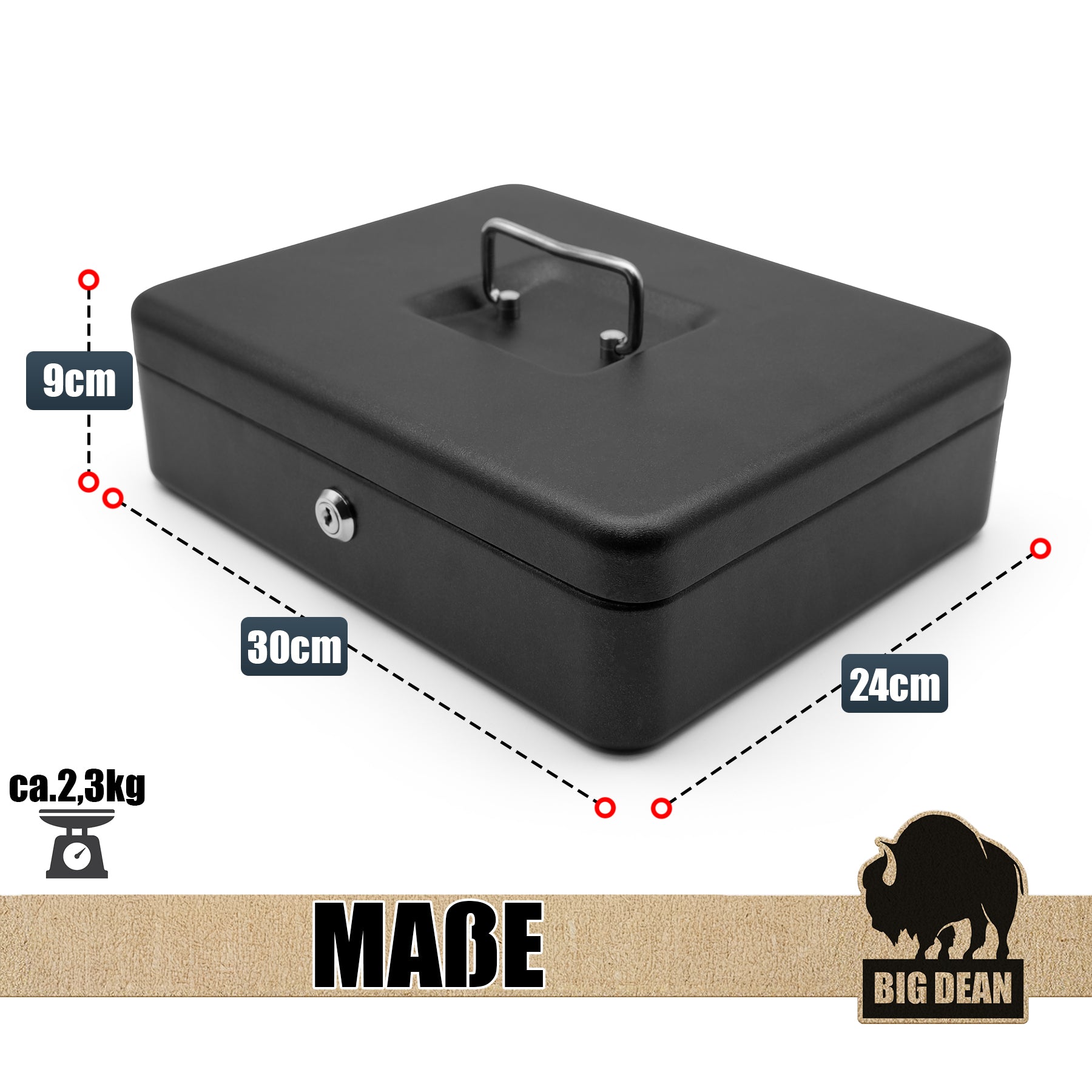 BigDean Geldkassette 30x24x9cm schwarz Münzzählbrett Stahl